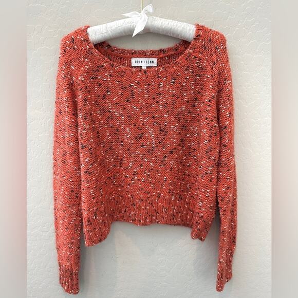 JOHN + JENN | Red Marled Textured Wool Blend Scoop Neck Cropped Sweater | Large - Picture 1 of 6